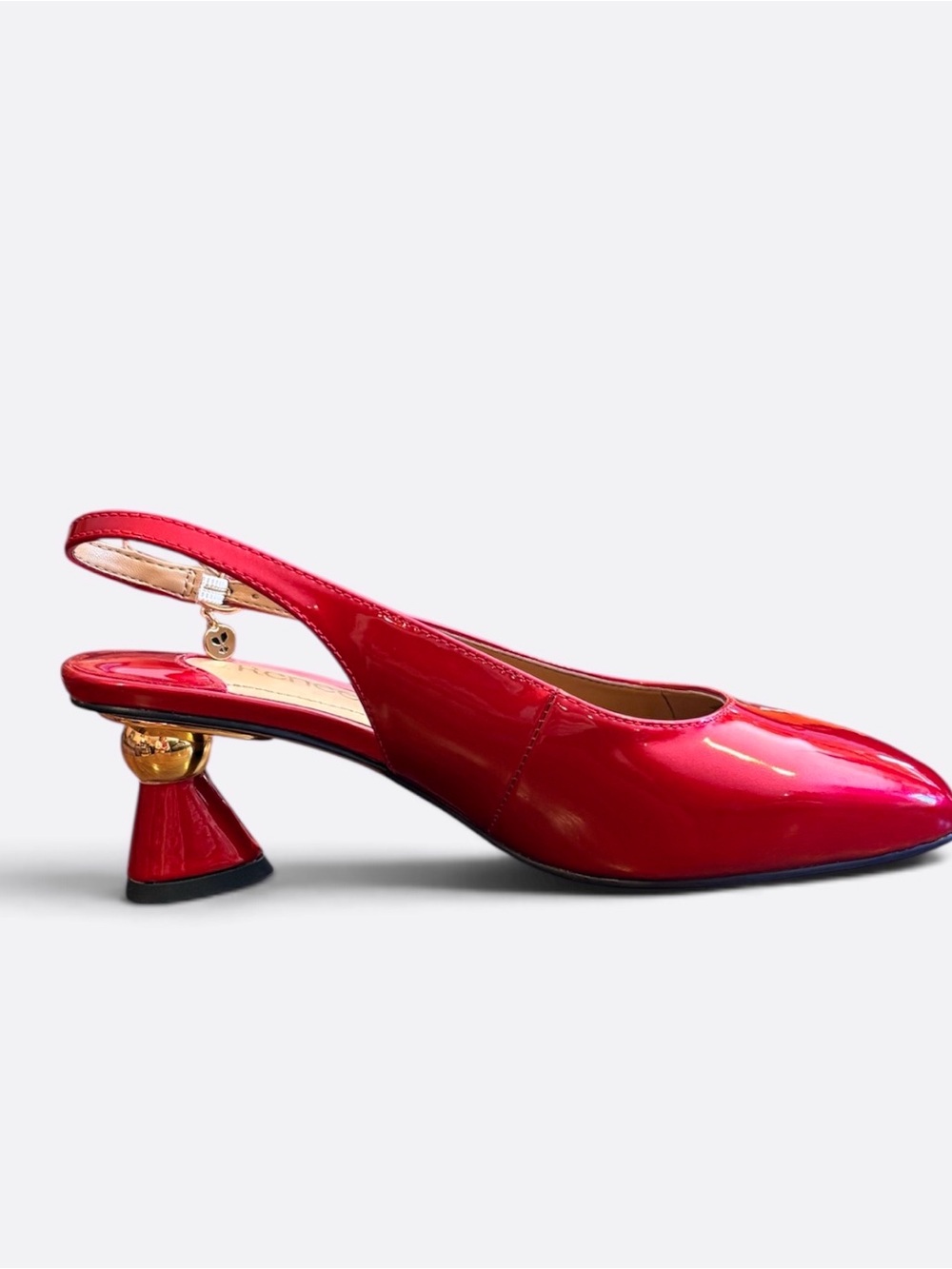 NWOB J Renee Brilliant Shimmer Red Patent Slingback Pump, Sculpted Heel Sz 8W.
